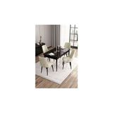 Canisa Are Serisi 80x132 MDF Açılabilir Siyah Mermer Desen Masa Takımı Gümüş Halkalı Krem 4 Sandalye