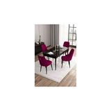 Canisa Are Serisi 80x132 MDF Açılabilir Siyah Mermer Desen Masa Takımı Gümüş Halkalı Mürdüm 4 Sandalye