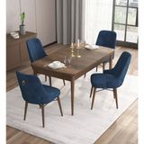 Canisa Are Serisi MDF 80x132 cm Açılabilir Barok Ahşap Desen 4 Sandalye Gold Halkalı Lacivert Mutfak Masası Takımı