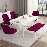Canisa Are Serisi MDF 80x132 cm Açılabilir Barok Ahşap Desen 4 Sandalye Gold Halkalı Mürdüm Mutfak Masası Takımı