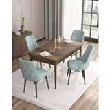 Canisa Are Serisi MDF 80x132 cm Açılabilir Barok Ahşap Desen 4 Sandalye Gold Halkalı Su Yeşili Mutfak Masası Takımı