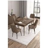 Canisa Are Serisi MDF 80x132 cm Açılabilir Barok Ahşap Desen 4 Sandalye Gümüş Halkalı Gri Mutfak Masası Takımı