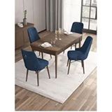 Canisa Are Serisi MDF 80x132 cm Açılabilir Barok Ahşap Desen 4 Sandalye Gümüş Halkalı Lacivert Mutfak Masası Takımı