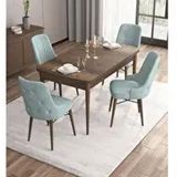 Canisa Are Serisi MDF 80x132 cm Açılabilir Barok Ahşap Desen 4 Sandalye Gümüş Halkalı Su Yeşili Mutfak Masası Takımı