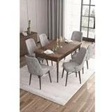 Canisa Are Serisi MDF 80x132 cm Açılabilir Barok Ahşap Desen 6 Sandalye Gümüş Halkalı Gri Mutfak Masası Takımı