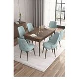 Canisa Are Serisi MDF 80x132 cm Açılabilir Barok Ahşap Desen 6 Sandalye Gümüş Halkalı Su Yeşili Mutfak Masası Takımı