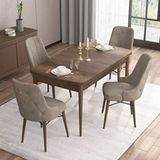 Canisa Are Serisi MDF 80x132 cm Açılabilir Barok Ahşap Desen Gold Halkalı Kahverengi 4 Sandalye Mutfak Masası Takımı