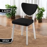Canisa Arfe Serisi 4 Adet Mutfak Sandalyesi Beyaz Metal Iskeletli Babyface Kumaş - Siyah