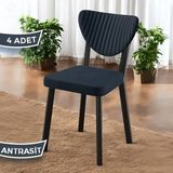 Canisa Arfe Serisi 4 Adet Mutfak Sandalyesi Siyah Metal Iskeletli Babyface Kumaş - Antrasit
