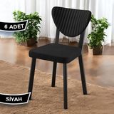 Canisa Arfe Serisi 6 Adet Mutfak Sandalyesi Siyah Metal Iskeletli Babyface Kumaş