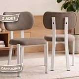 Canisa Arlesa Serisi 2 Adet Bukle Kumaş Beyaz Metal Iskeletli Mutfak Sandalyesi - Cappuccino