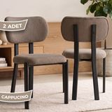 Canisa Arlesa Serisi 2 Adet Bukle Kumaş Siyah Metal Iskeletli Mutfak Sandalyesi - Cappuccino