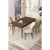 Canisa Arp Serisi 70x110 cm Sabit Mutfak Masası Takımı, Barok Ahşap Desen Masa, 4 Krem Sandalye