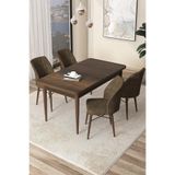 Canisa Arp Serisi 70x110 cm Sabit Mutfak Masası Takımı, Barok Ahşap Desen, Masa ve 4 Kahverengi Sandalye