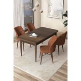 Canisa Arp Serisi 70x110 cm Sabit Mutfak Masası Takımı, Barok Desen Masa, 4 Kiremit Sandalye