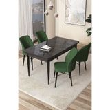 Canisa Arp Serisi 70x110 cm Sabit Mutfak Masası Takımı, Siyah Mermer Desen Masa, 4 Haki Yeşil Sandalye