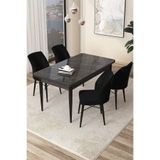 Canisa Arp Serisi 70x110 cm Sabit Mutfak Masası Takımı, Siyah Mermer Desen Masa, 4 Siyah Sandalye