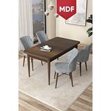 Canisa Arp Serisi 70x110 Mdf Sabit Mutfak Masası Takımı Barok Desen Masa 4 Gri Sandalye Kahverengi
