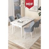 Canisa Arp Serisi 70x110 MDF Sabit Mutfak Masası Takımı Beyaz Mermer Desen Masa 4 Gri Sandalye