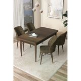 Canisa Arp Serisi 70X110 Sabit Mutfak Masası Takımı Barok Desen Masa 4 Kahverengi Sandalye
