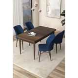 Canisa Arp Serisi 70X110 Sabit Mutfak Masası Takımı Barok Desen Masa 4 Lacivert Sandalye