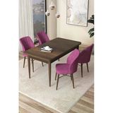 Canisa Arp Serisi 70X110 Sabit Mutfak Masası Takımı Barok Desen Masa 4 Mor Sandalye