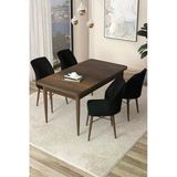 Canisa Arp Serisi 70X110 Sabit Mutfak Masası Takımı Barok Desen Masa 4 Siyah Sandalye