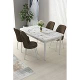Canisa Arp Serisi 70X110 Sabit Mutfak Masası Takımı Beyaz Mermer Desen Masa 4 Kahverengi Sandalye