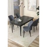 Canisa Arp Serisi 70X110 Sabit Mutfak Masası Takımı Siyah Mermer Desen Masa 4 Füme Sandalye