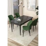 Canisa Arp Serisi 70X110 Sabit Mutfak Masası Takımı Siyah Mermer Desen Masa 4 Haki Yeşil Sandalye