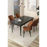 Canisa Arp Serisi 70X110 Sabit Mutfak Masası Takımı Siyah Mermer Desen Masa 4 Kiremit Sandalye