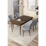 Canisa Arp Serisi 70x114 cm Sabit Mutfak Masası Takımı, Barok Ahşap Desen, 4 Gri Sandalye