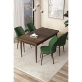 Canisa Arp Serisi 70x114 cm Sabit Mutfak Masası Takımı, Barok Ahşap Desen Masa, 4 Haki Yeşil Sandalye