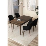 Canisa Arp Serisi 70x114 cm Sabit Mutfak Masası Takımı, Barok Ahşap Desen Masa, 4 Siyah Sandalye