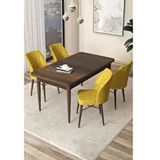 Canisa Arp Serisi Barok Ahşap Desen 70x110 cm Sabit Hardal Mutfak Masa Takımı