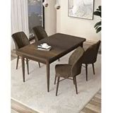 Canisa Arp Serisi Barok Ahşap Desen 70x110 cm Sabit Kahverengi Mutfak Masa Takımı
