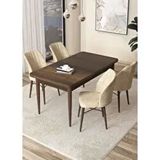 Canisa Arp Serisi Barok Ahşap Desen 70x110 cm Sabit Krem Mutfak Masa Takımı
