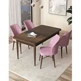 Canisa Arp Serisi Barok Ahşap Desen 70x110 cm Sabit Pembe Mutfak Masa Takımı