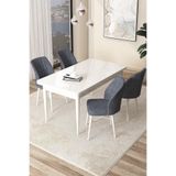 Canisa Arp Serisi Beyaz Masa 71x110 cm Sabit Yemek Odası Takımı, 4 Füme Sandalye