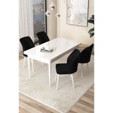 Canisa Arp Serisi Beyaz Masa 71x110 cm Sabit Yemek Odası Takımı, 4 Siyah Sandalye