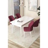 Canisa Arp Serisi, Beyaz Masa 71X110 Sabit Yemek Odası Takımı, 4 Bordo Sandalye