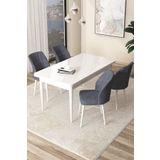 Canisa Arp Serisi, Beyaz Masa 71x110 Sabit Yemek Odası Takımı, 4 Füme Sandalye
