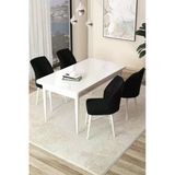 Canisa Arp Serisi, Beyaz Masa 71X110 Sabit Yemek Odası Takımı, 4 Siyah Sandalye