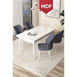 Canisa Arp Serisi, Beyaz Masa Mdf 71x110 Sabit Yemek Odası Takımı, 4 Füme Sandalye