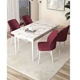 Canisa Arp Serisi Beyaz Mermer Desen 70x110 cm Sabit Bordo Mutfak Masa Takımı