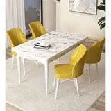 Canisa Arp Serisi Beyaz Mermer Desen 70x110 cm Sabit Hardal Mutfak Masa Takımı