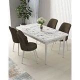 Canisa Arp Serisi Beyaz Mermer Desen 70x110 cm Sabit Kahverengi Mutfak Masa Takımı