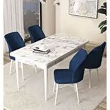 Canisa Arp Serisi Beyaz Mermer Desen 70x110 cm Sabit Lacivert Mutfak Masa Takımı