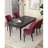 Canisa Arp Serisi Siyah Mermer Desen 70x110 cm Sabit Bordo Mutfak Masa Takımı
