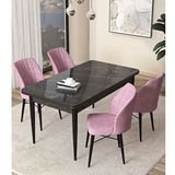 Canisa Arp Serisi Siyah Mermer Desen 70x110 cm Sabit Pembe Mutfak Masa Takımı